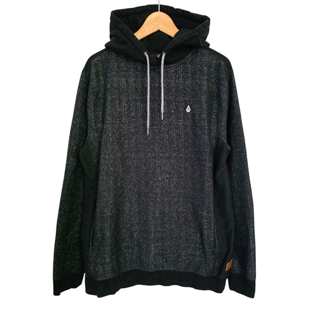 Volcom Two-Tone Black Gray Relaxed Fit Pullover Hoodie M Medium Kangaroo Pocket